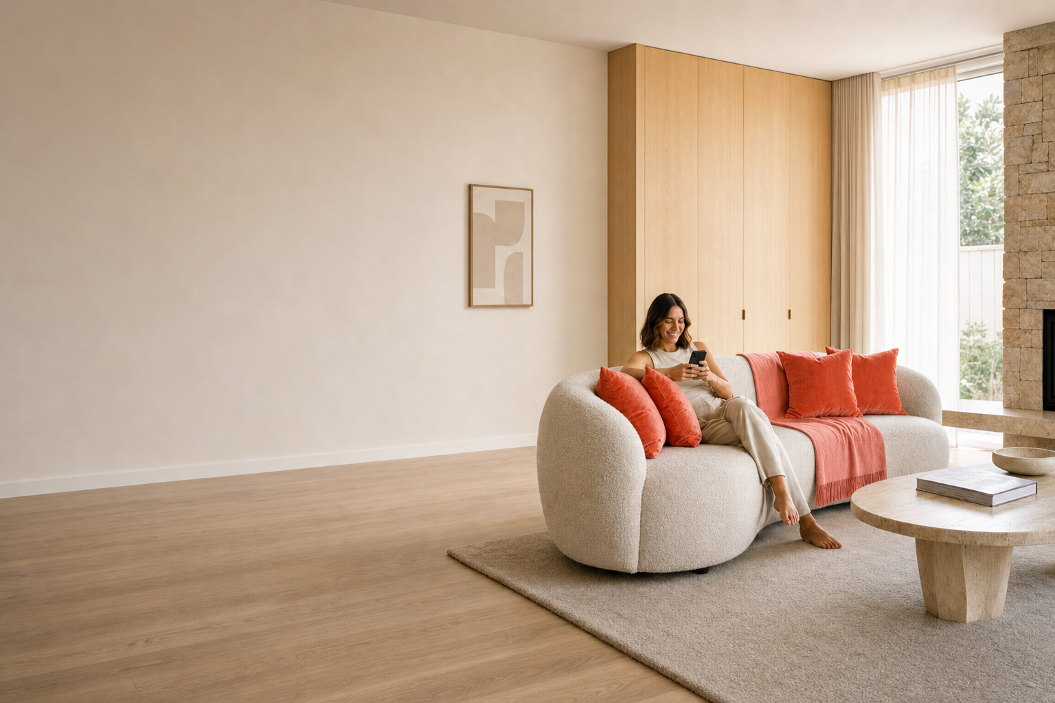 Creator using Instagram in a modern living space